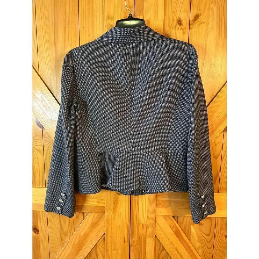 WD.NY Long Sleeve Black White Houndstooth Blazer Jeweled Buttons Size 14 (8756)